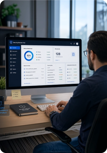 Security engineer reviewing trust dashboard