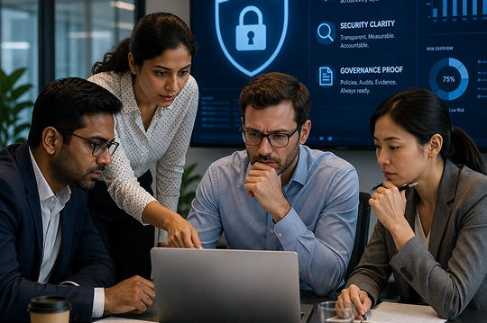 Enterprise team reviewing security clarity and governance proof