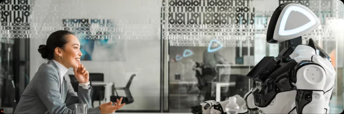 Team member collaborating with an AI assistant, representing Zoiko Sema's connected communication, coordination, and intelligence capabilities