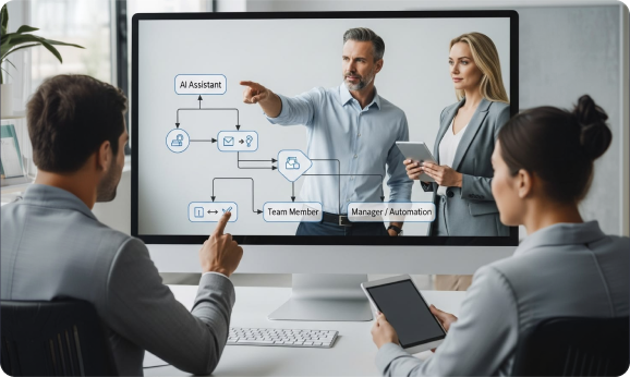 Team reviewing integration flow diagram